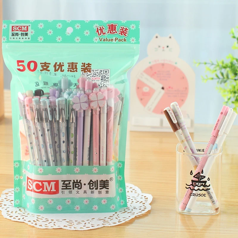 

50pcs/lot SCM Korea Lovely Cute Black Blue Ink Gel Pen for Student School Office Pens Writing Stationery Free Shipping