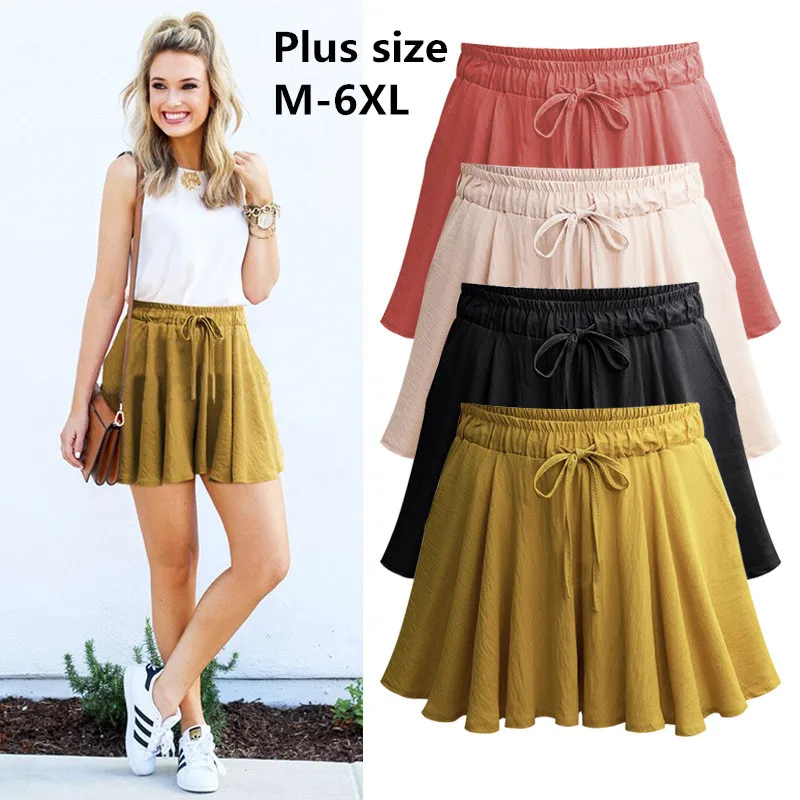 2017 Summer Plus size M-5XL Short women  Wide Leg Female Shorts Casual Loose Ladies Elastic waist With Pocket Short pants