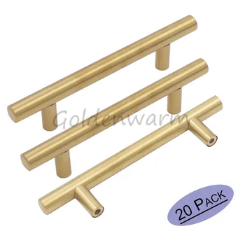 

Bathroom Cabinet Pulls Brushed Brass Gold Goldenwarm LS201GD Kitchen Drawer Furniture Cupboard Drawer Knobs Door Handles 20Pack