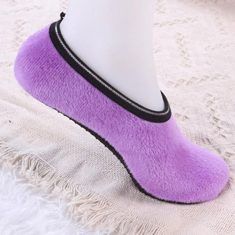 light purple Пара носков-носков осень-зима бархатные домашние носки-тапочки короткие носки-лодочки нескользящие носки для йоги - Цвет: light purple