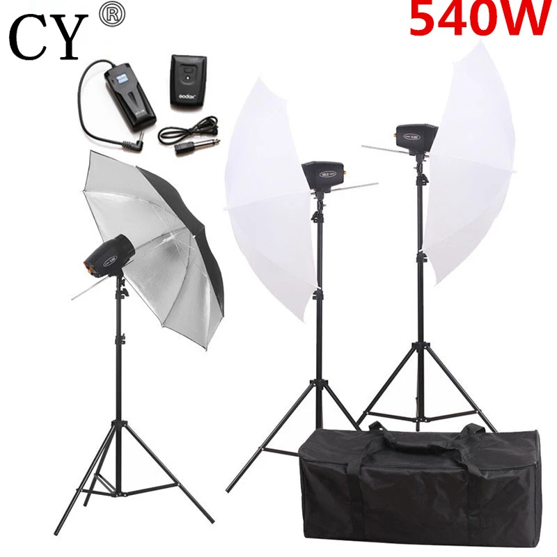 

CY Photography Studio Flash Lighting Kit 540w 220v Storbe Flash Light+Photo Studio Umbrella+Stand+Flash Trigger Set Godox K-180A