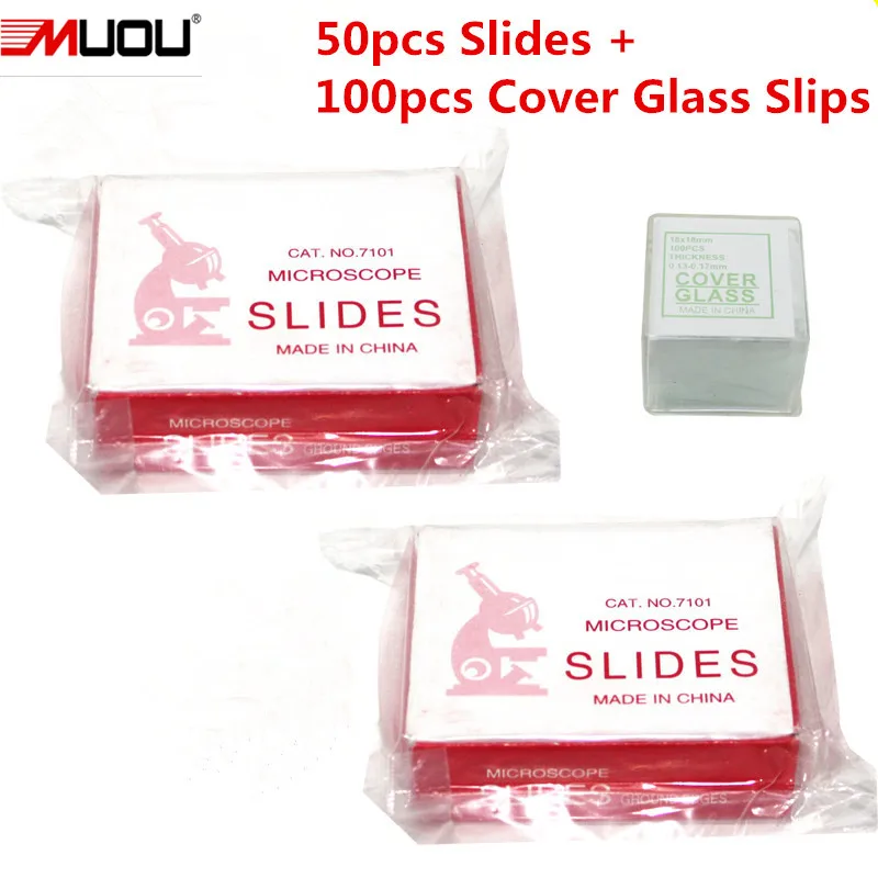 MUOU Free Shipping Microscope Slides 50pcs and Cover Glass Slips 100pcs