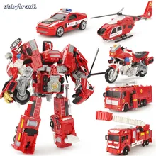 Abbyfrank Alloy Deformation Robot Car Model 2 In 1 Toy For Children Boys Ladder Fire Truck Transformation Robots Vehicle Juguete