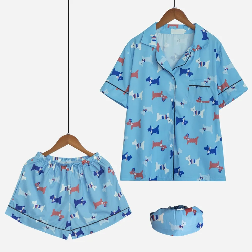 Cute Pajama Sets Dog Print 3 Pieces Set Short Sleeve Top