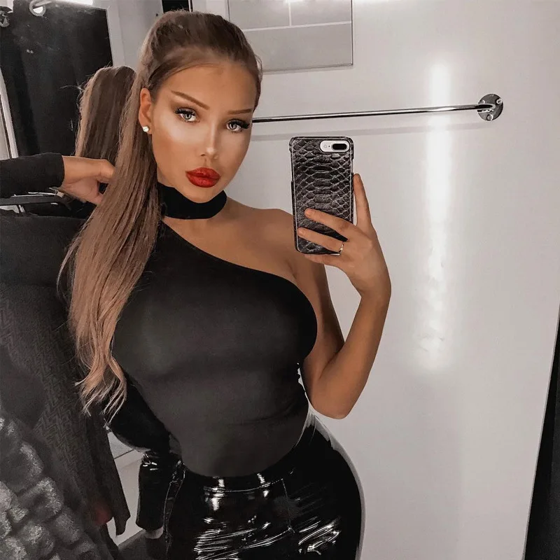 Women Bodysuits Fashion solid color hanging neck one shoulder slim slimming Women Bodysuits Fashion solid color hanging neck one shoulder slim slimming