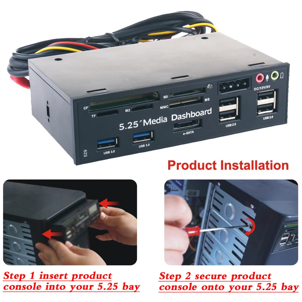5-в-1 Многофункциональный Порты устройство для чтения карт USB 2,0 3,0 E-SATA медиа приборной панели спереди Панель