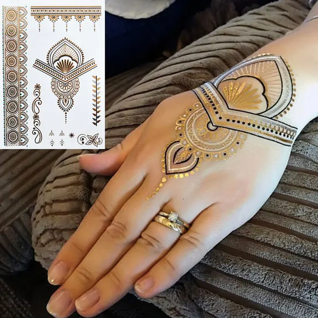 #352 India Heidi Henna Tattoos Metallic Flash Jewelry Tattoos, Body Art Women Tattoo Sticker #352 India Heidi Henna Tattoos Metallic Flash Jewelry Tattoos, Body Art Women Tattoo Sticker