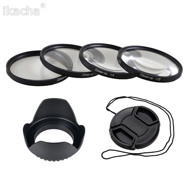 Best Price Macro Close Up Lens Filter +1+2+4+10 Kit + Lens Hood + Cap 49mm 52mm 55mm 58mm 62mm 67mm 72mm 77mm for Canon Nikon Sony Camera