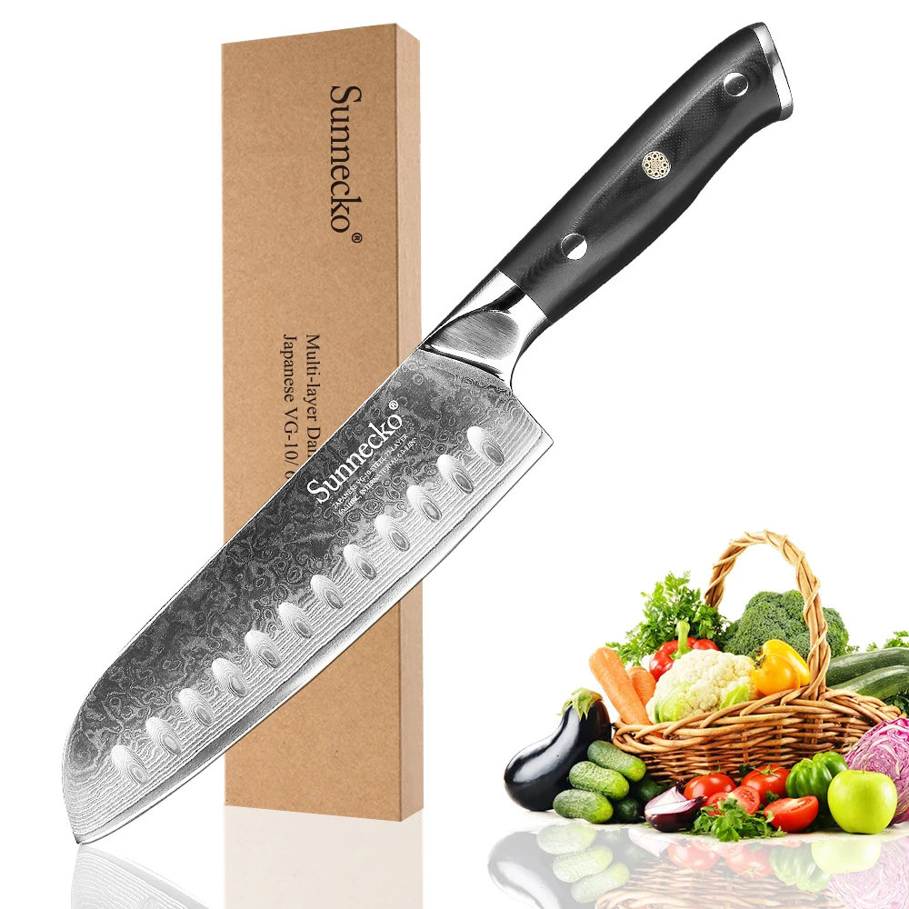 SUNNECKO Premium 7" inch Santoku Knife Japanese VG10 73 Layers Damascus