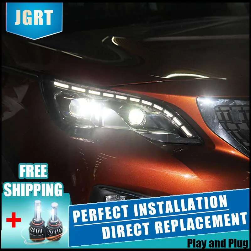  2PCS LED Headlights For Peugeot 3008 2017 Car Led Lights Double Xenon Lens Car Accessories Daytime  - 32890355781