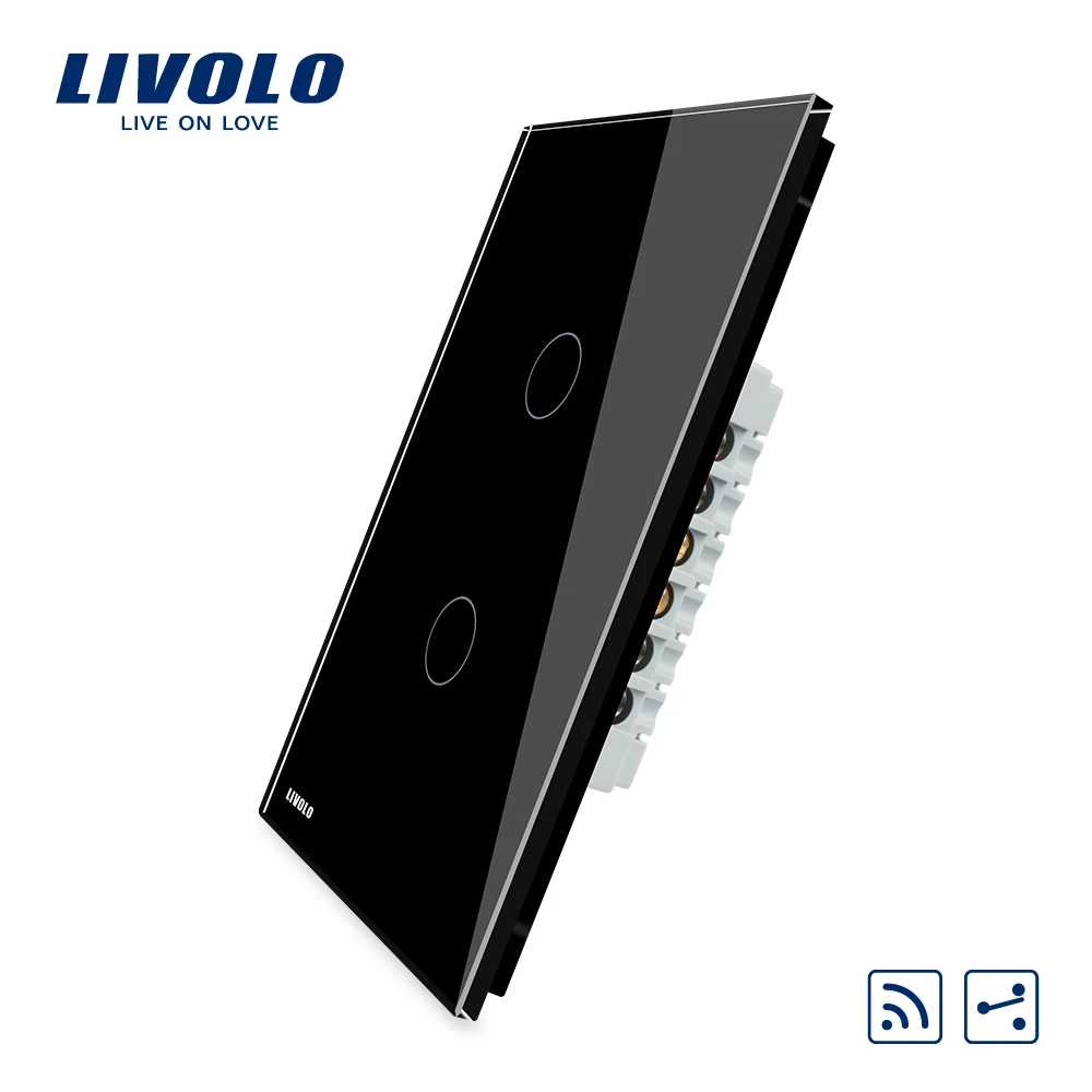 

Livolo US standard Wall Light Touch Screen Switch, 2Gang 2Way Remote Function, AC 110~250V,Black , VL-C502SR-12,Without Rmote