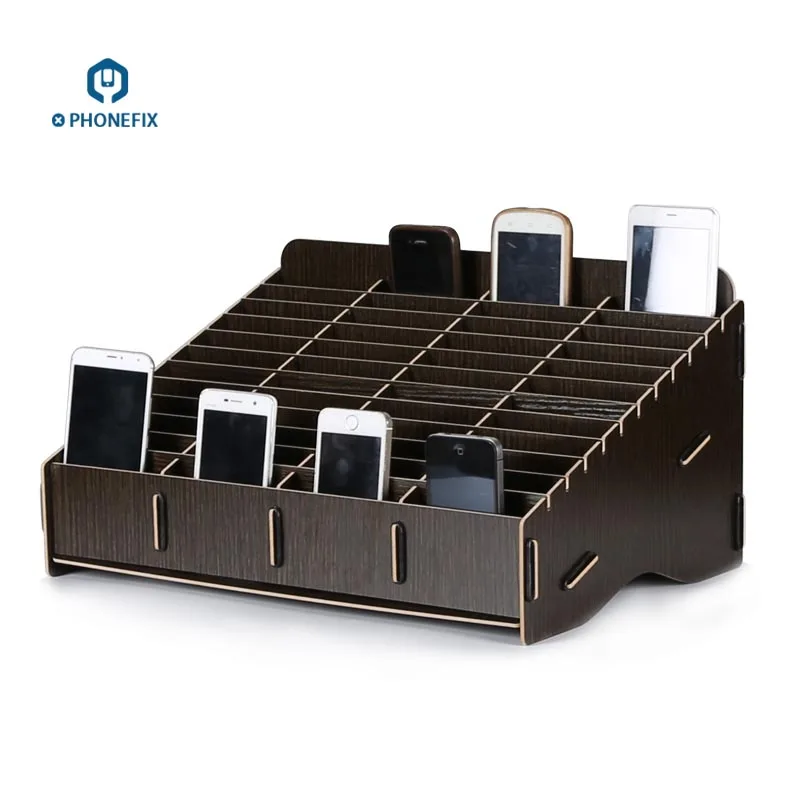 PHONEFIX деревянный ящик для хранения мобильного телефона креативный Рабочий стол 48 Сетка мульти Запчасти для сотового телефона инструмент для хранения для ремонта магазина