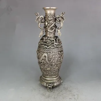 

Kowloon, antique copper plating silver vase vase ssangyong rob treasure vase