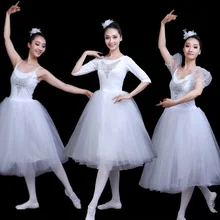 Для взрослых романтические балетные пачки Репетиционная юбка костюм лебедя для женщин длинное Тюлевое платье белый цвет Балетная одежда