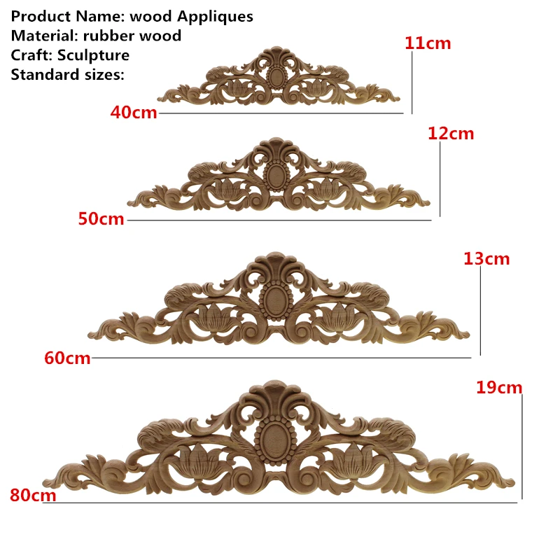Rectangle Carving Natural Wood Appliques For Furniture Cabinet Unpainted Wooden Mouldings Decal Vintage Home Decor Decorative