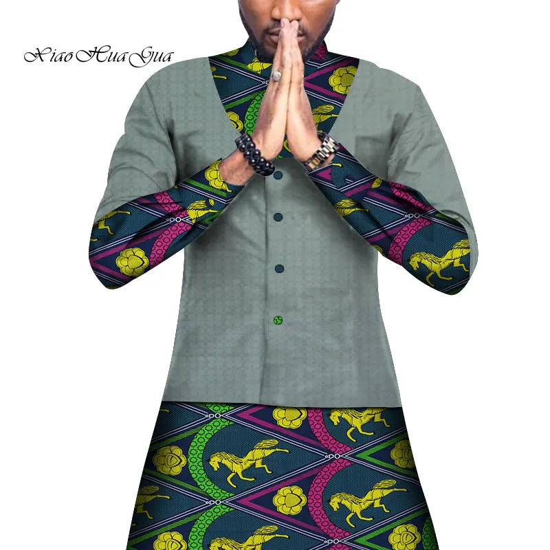 Африканский Для мужчин повседневные рубашки с длинным рукавом и стоячим воротником Хлопок Высокое качество богатый модные длинные рубашки партия рубашки африканских wyn648 - Цвет: 16