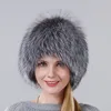 Hot Sale Winter Hat 100% Real Natural Silver Fox Fur Women's Knitted Fur Cap Women Hat Fox Fur Hat Female Ear Warm Winter Must ► Photo 1/6