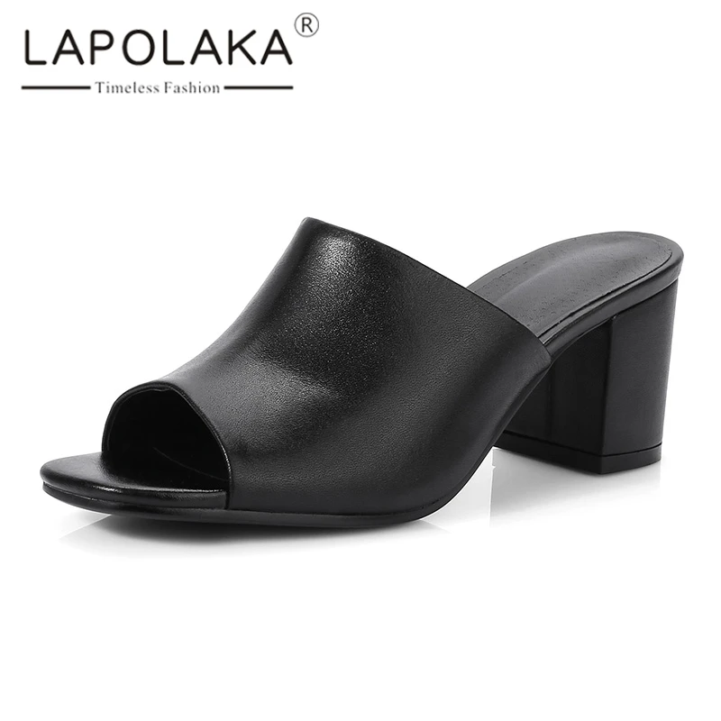 

Lapolaka 2019 Fashion Genuine Leather Summer Women Shoes Lady Open Toe Elegant Party Shoes Woman Chunky Heels Mules Pumps
