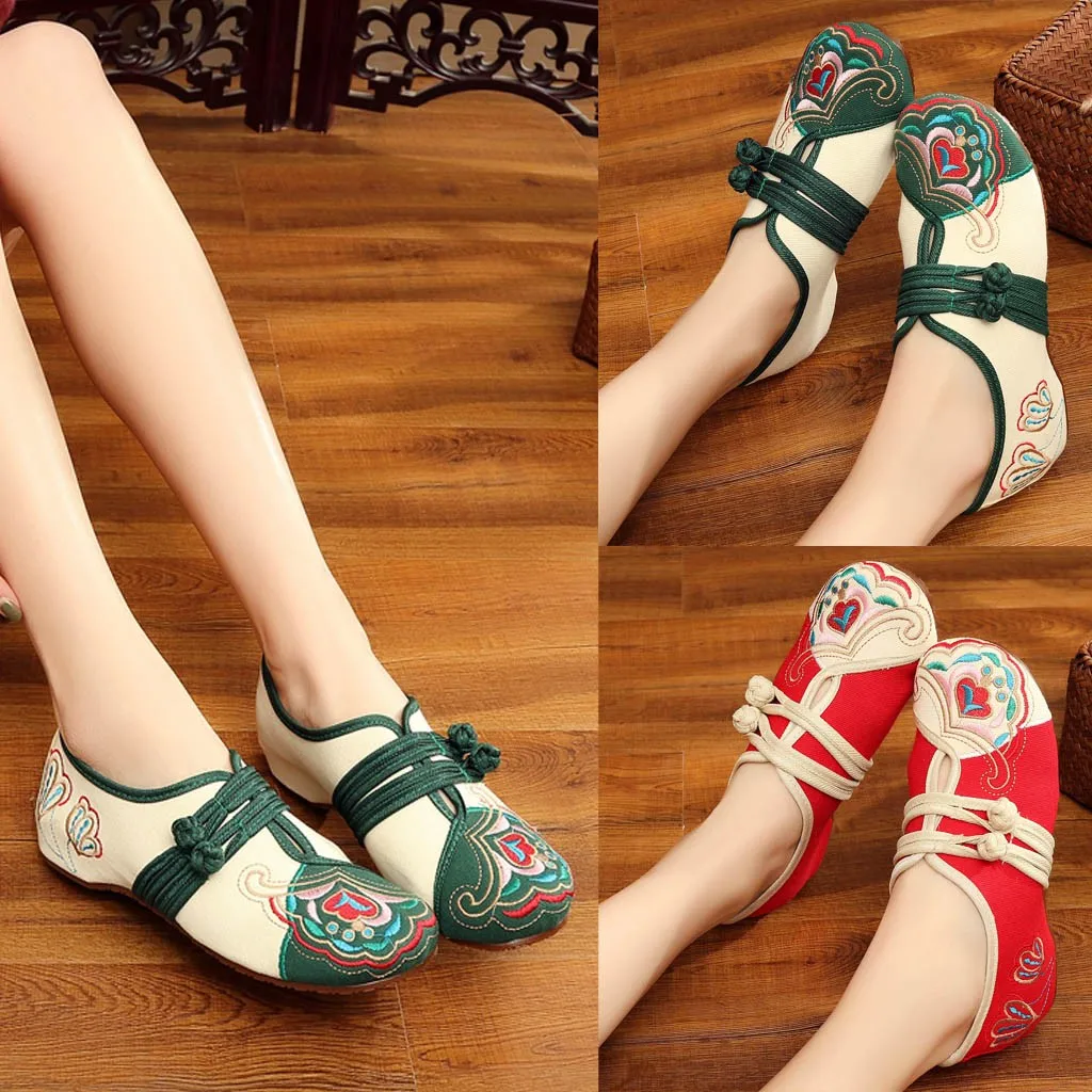 

Womens shoes flats Embroidered Cotton Double Buckles Old Beijing Flats Vintage Casual Shoes platform espadrilles Casual