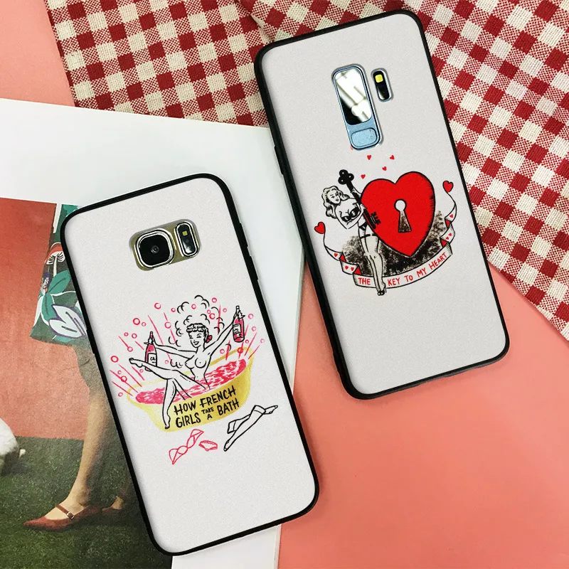 

Vintage girl Aesthetic painting TPU Soft Silicone Phone Case Shell Cover For Samsung S7 Edge S8 S9 Plus Note 8 9