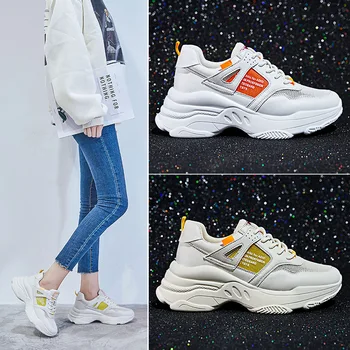 

Casual White Shoes Women Platform Sneakers zapato de mujer chaussures femme Genuine Leather Ladies Chunky footware Breathable