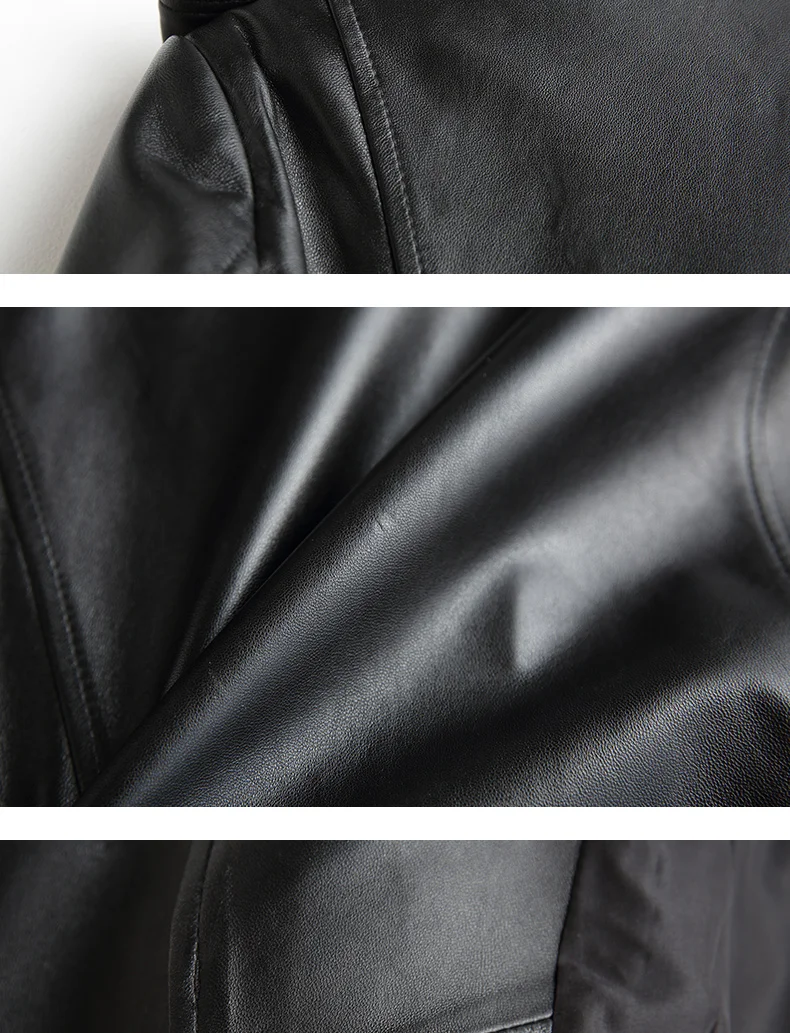 AYUNSUE/Новая мода, Женская Байкерская короткая обтягивающая куртка из натуральной кожи, женские черные пальто из натуральной овечьей кожи, верхняя одежда LX2165