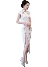 Shanghai Story Long Qipao Dress Faux Silk chinese style long cheongsam dress Chinese Oriental dress for Women