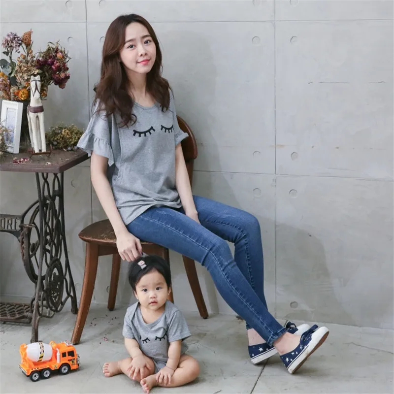 Smile Printed Pragnant Tops Mother Breastfeeding Tops Butterfly Sleeve Mother T-shirt &Baby Short Rompers Short Wholesale05