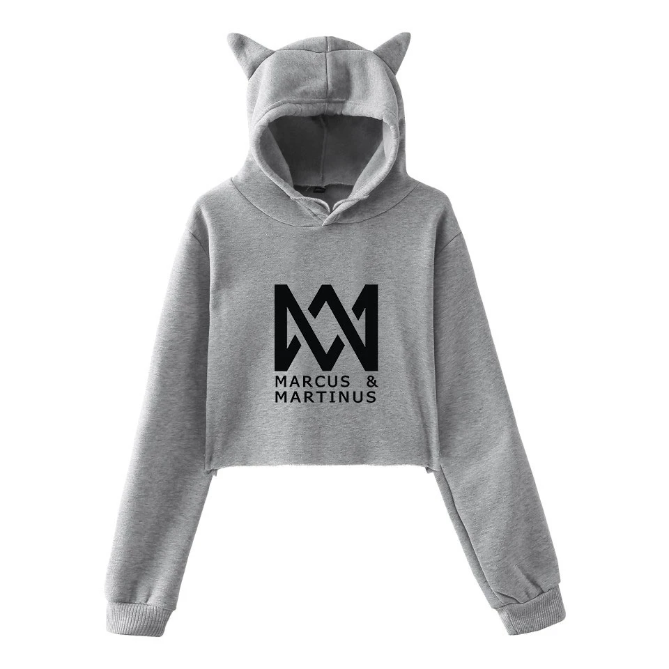  Marcus & Martinus Cat Ear Hoodies Sweatshirt Cuit Kpop Geometric Pattern Casual Women Autumn Soft S