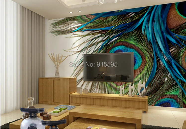 Пользовательские 3D Большая фреска спальня гостиная диван ТВ фон обои с принтом синие перья павлина нетканые фото обои
