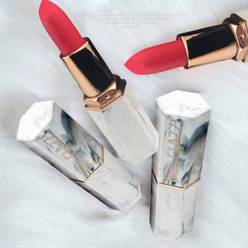 

8 colors marble lipstick Chinese red retro red coral orange beauty makeup cosmetics