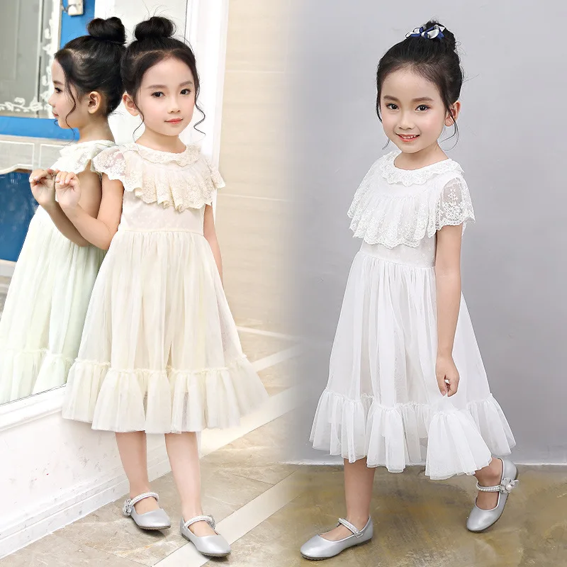 Летняя одежда для девочек, модная детская одежда, белое кружевное платье принцессы, корейское платье для девочек, наряды, RT358