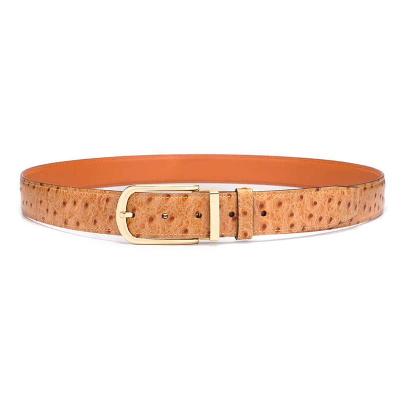 Cinturón de cuero genuino hombres patrón de avestruz piel de vaca cinturones masculinos para hombres cinturón dorado diseñador de alta calidad marca de lujo - 5