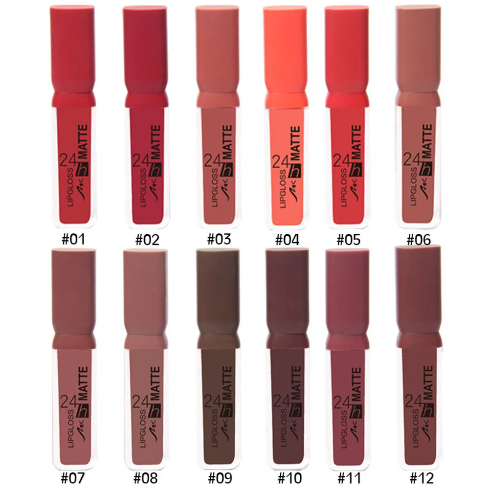 MK 12PCS/SET Lip Gloss Lasting Non-marking Matte Non-stick Cup Lipgloss Makeup