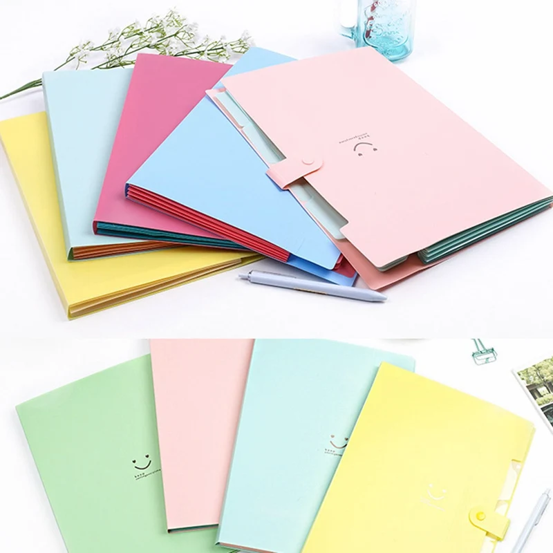 

Student Multi-layer Folder Korean Version Of The Smile Face Organ Bag File Bag Insert Information Book Paper Clip Folder