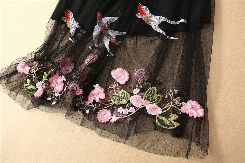 Летнее дизайнерское подиумное Платье женское элегантное без рукавов на шнуровке с цветочной вышивкой прозрачное Сексуальное Черное Длинное Тюлевое платье для вечеринок