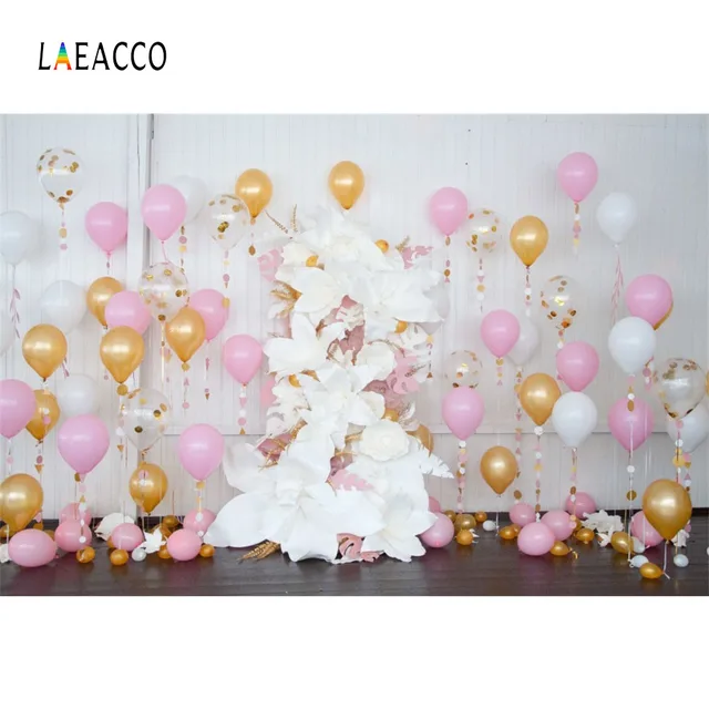 Laeacco Colorful Balloons Flowers Baby Birthday Ceremony Scene Photography Backgrounds Photographic Backdrops For Photo Studio