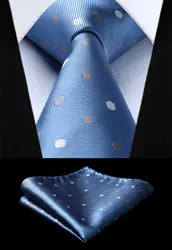 Тканые Для мужчин синий, серый галстук в горошек галстук платок Набор # TD707B8S вечерние свадебные классические модные платок галстук
