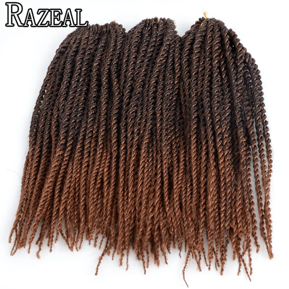 Razeal, 2X14 дюймов, 85 грамм, Омбре, вязанные косички, скрученные волосы для наращивания, Сенегальские, крученые синтетические волосы, высокотемпературное волокно