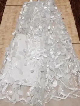 

Gold Sequined Indian Lace Fabric 2017 White Nigeria Voile Net Tulle Guipure Lace African Women Evening Dress Sequins Fabric