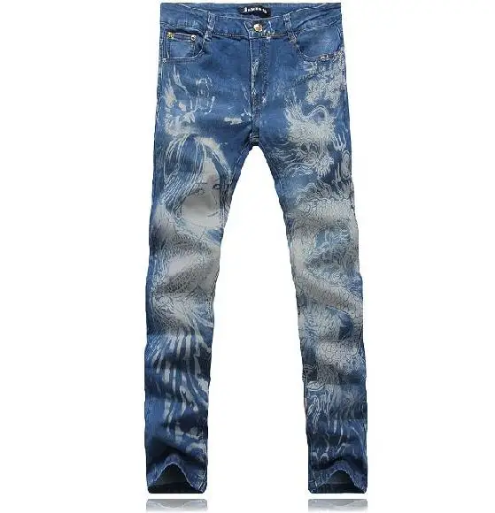 

Spring fashion blue singer stage england straight printed jeans mens haren pant man denim trousers personalized european style
