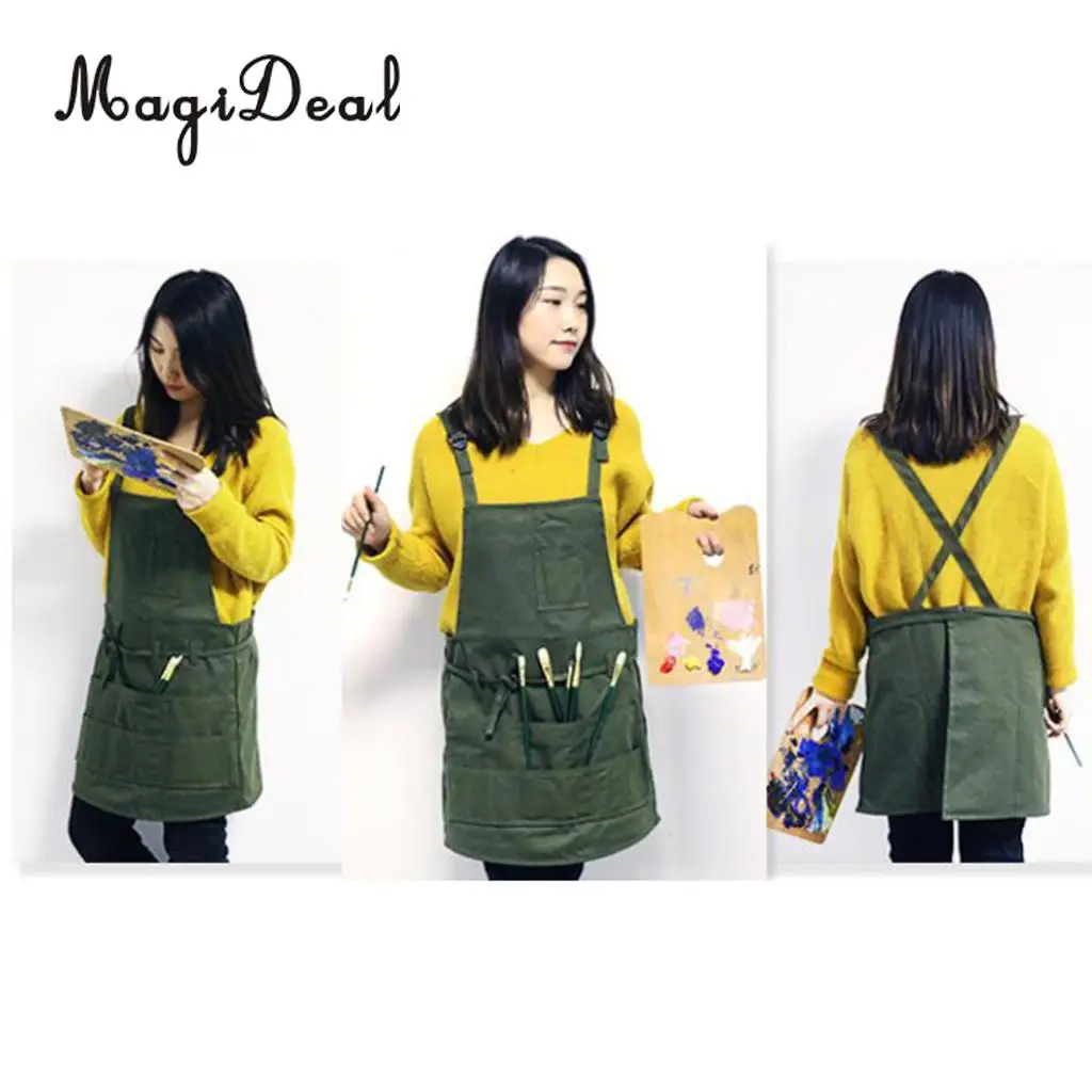 

Canvas Artist Apron Bib Apron with Adjustable Neck Strap & Waist Ties & Convenient Pockets for Man & Woman