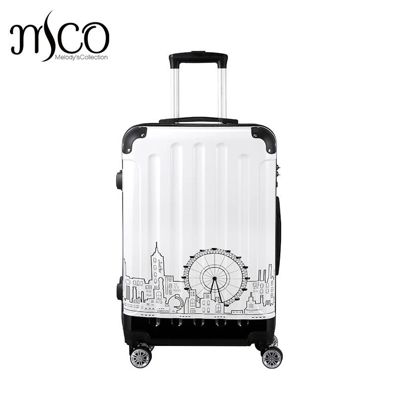 

24-Inch Women Town printing Spinner trolley luggages travel case Girls Rolling ABS+PC Hardside TSA Lock Boarding Luggage case