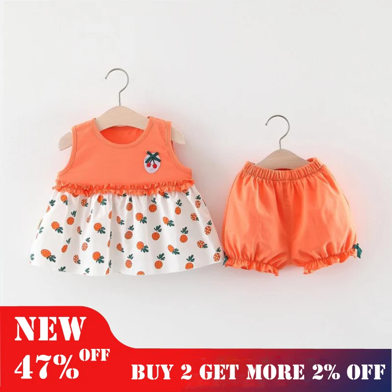 

Girls Clothing Sets 2019 New Summer Girl Clothes Sleeveless T-shirt + Shorts 2Pcs Kids Cotton Sport Suit Tracksuit For 1-4 Years