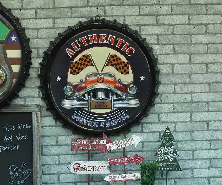 

Large 3D effect tin sign "FRONTIER" Vintage Metal Painting Beer cap Bar Wallpaper Decor Retro Mural Poster Craft 50x50 CM