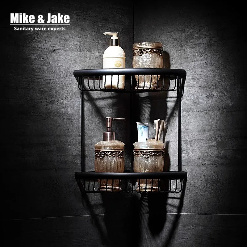 Bathroom shelf black brass double layer bathroom corner shelf bathroom