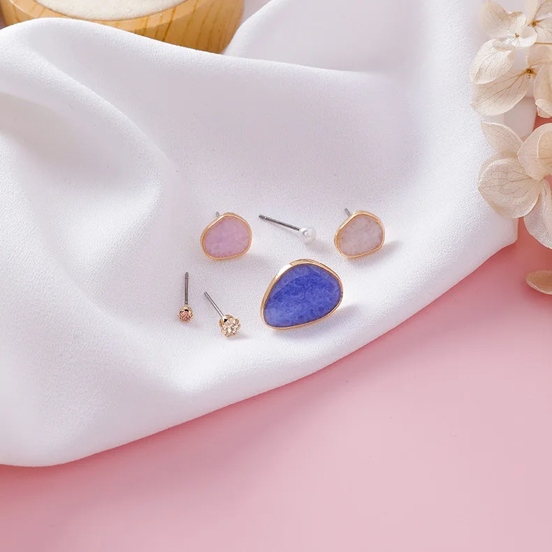 oval blue Новинка; модные женские туфли в японском корейский конфетных оттенков геометрической формы глазури 6 шт./компл. серьги-гвоздики; Очаровательная Женская обувь под Pendientes ювелирные изделия - Окраска металла: oval blue