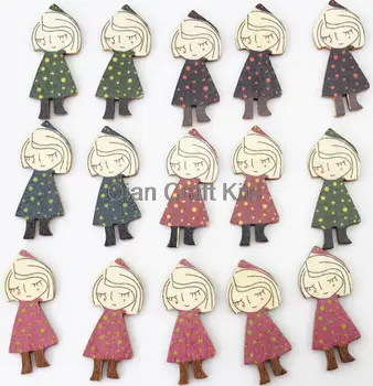 baratas 200 Pcs Chapeuzinho Menina Counrty De Madeira Pingente De Madeira Ornamento 45mm Atacado Para Scrapbook Decoração, Costura Capa De Equitação Menina