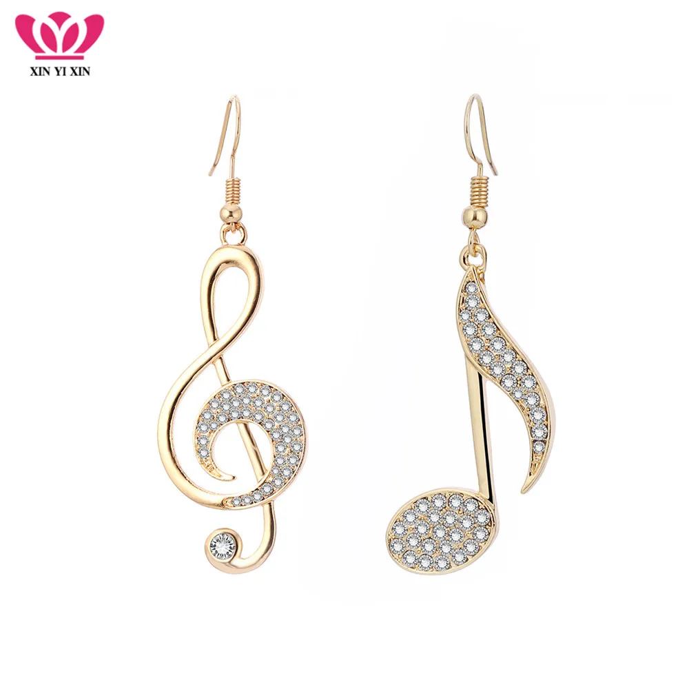 Buy Gold Silver Music Notes Drop Earrings Full CZ