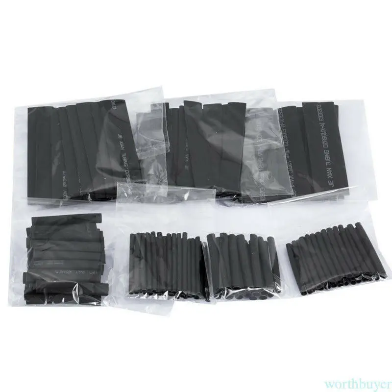 127pcs 530 шт./компл. 2:1 Полиолефиновая термоусадочная изоляция, трубка, рукав Обёрточная бумага провод ассортимент 8 Размеры PE тепла черная трубка Автомобильный Кабель чехол разбирать - Цвет: 127pcs